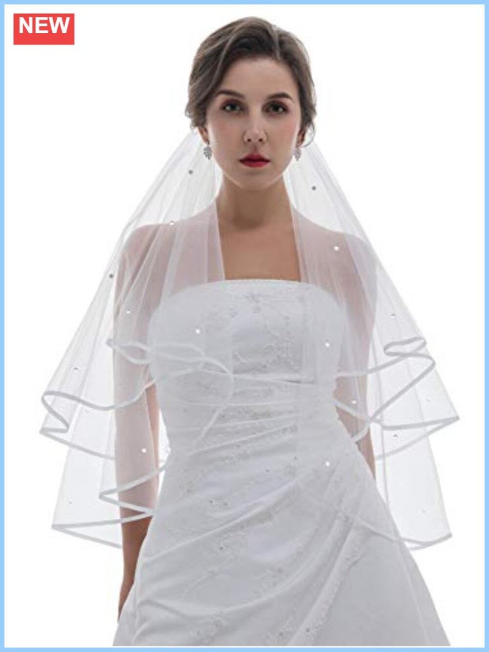 2 Tier Ribbon Edge Circular Rhinestone Crystal Veil - Picture 1 of 6